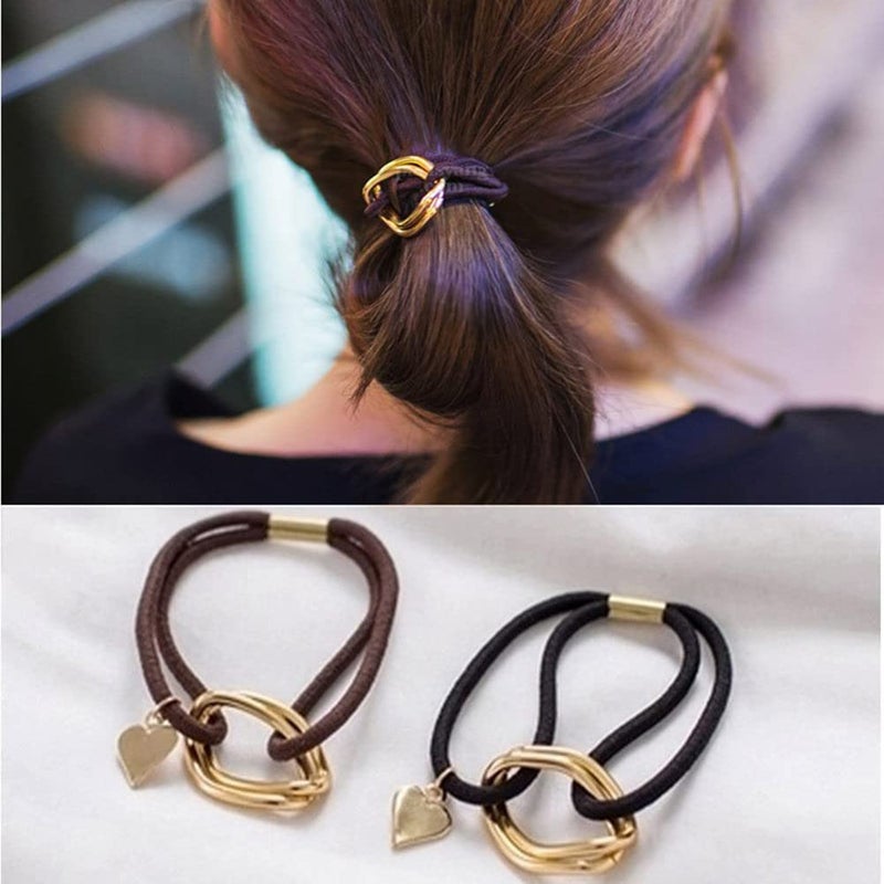 LOVEF 5Pcs Fashion Gold Plating Metal Cuff Band Ponytail Tie Hair Rope Hair Ring - Image 2